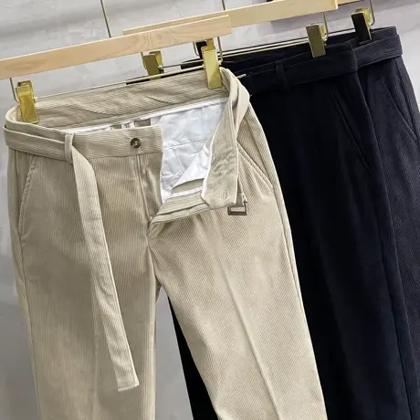 附腰带秋冬复古百搭灯芯绒长裤子抗皱休闲裤男韩版修身九分裤子潮商品大图