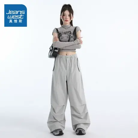LR真维斯男女同款2025春季新款 时尚美式复古工装伞兵裤阔腿长裤商品大图