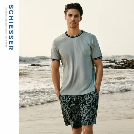 SCHIESSER舒雅25年春夏新品男士纯棉印花圆领宽松睡衣家居服套装图片