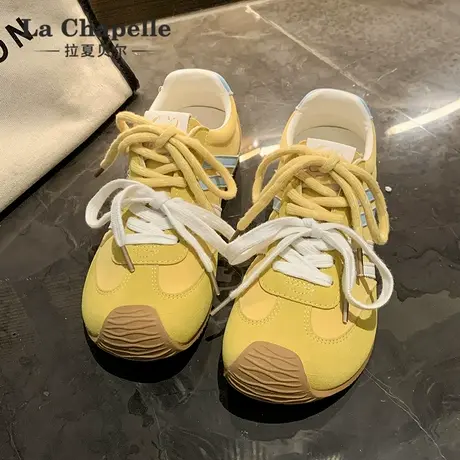 拉夏贝尔德训鞋女2025夏季新款复古黄色软底百搭休闲软底阿甘鞋女图片