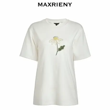 【奥莱】MAXRIENY刺绣钉珠T恤女小雏菊上衣宽松小白T图片