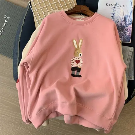 女生卫衣2022新款冬季卫衣女秋冬加绒加厚漂亮上衣刺绣兔百搭外套图片