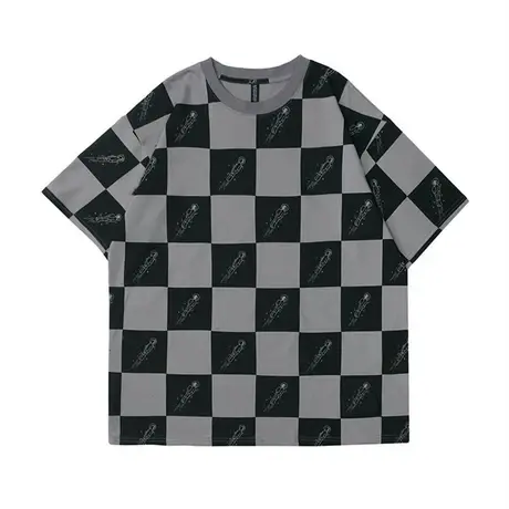 2023年春夏季新款ins潮酷设计感小众情侣女装辣妹上衣格子短袖t恤图片