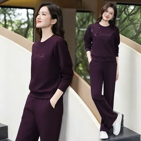 拉夏贝尔运动套装女秋2025新款时尚洋气减龄休闲装圆领卫衣两件套商品大图