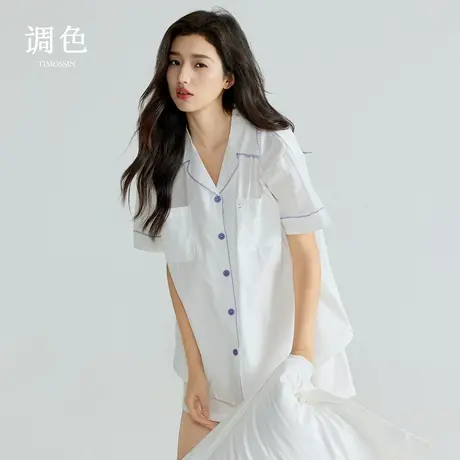 老钱风25年新款梭织棉短袖睡衣女春秋款棉质亲肤家居服时尚套装商品大图