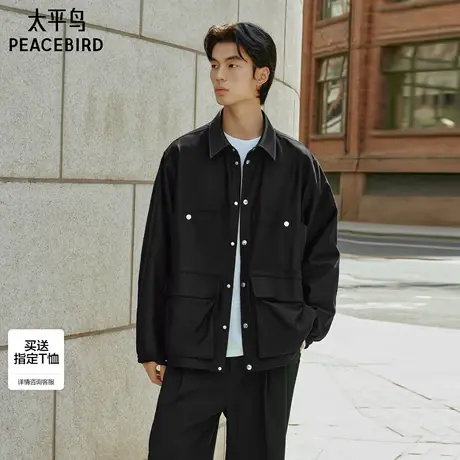 【商场同款】太平鸟男装PETER DO联名潮流黑色工装夹克B1BCF3C12M商品大图