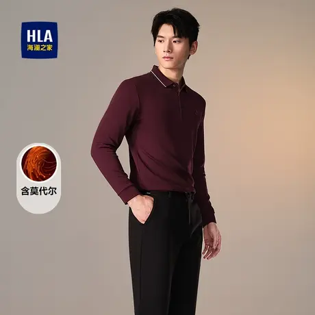 HLA/海澜之家长袖POLO衫秋季含莫代尔高周波绣花上衣男商品大图