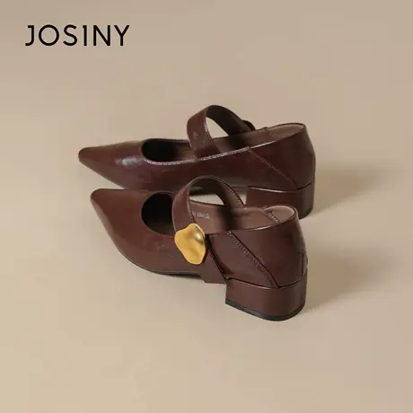 Josiny/卓诗尼秋季2025新款金属扣尖头浅口一字带玛丽珍鞋单鞋女商品大图