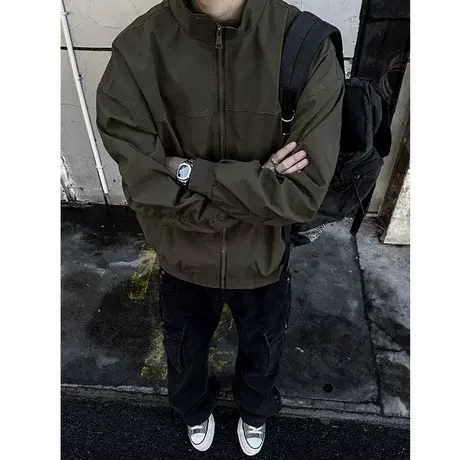 秋季美式教练夹克男春秋户外机能三防宽松冲锋衣立领飞行外套上衣商品大图