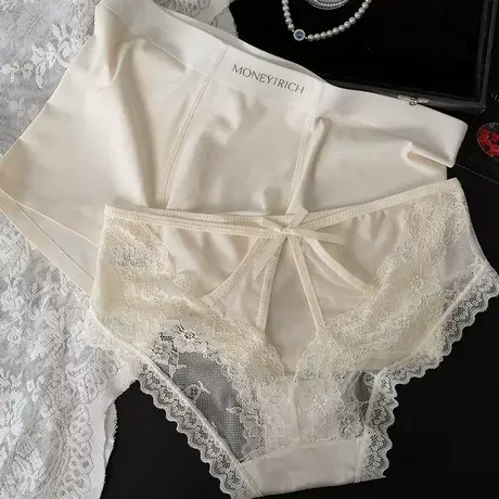 月色雾影~情侣内裤夏季一男一女性感网纱蕾丝纯欲白色三角平角裤商品大图