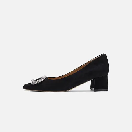 Nine West/玖熙2025秋季新款方扣绒面高跟鞋浅口单鞋通勤百搭女鞋图片