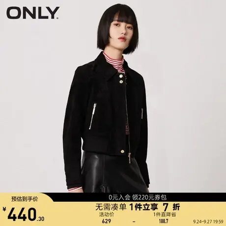 ONLY奥莱春季修身翻领直筒短款拉链皮衣外套女商品大图