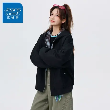 N5真维斯外套男2025秋季新款美式潮牌宽松连帽上衣情侣装春秋夹克图片