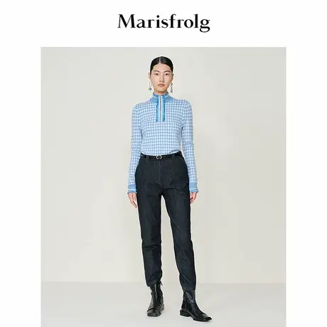 Marisfrolg玛丝菲尔冬季新款黑色棉质微弹收脚休闲裤商品大图