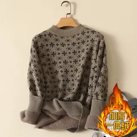 一体绒半高领毛衣女2022年秋冬新款加绒加厚宽松内搭针织打底衫女商品大图