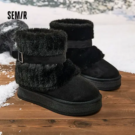 Semir冬季加绒加厚雪地靴女款保暖棉鞋商品大图