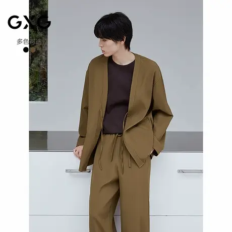 GXG男士家居服 肌理感褶皱纹理长袖睡衣男休闲系带式开衫睡衣套装商品大图