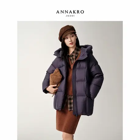 【云朵泡芙】玖姿安娜蔻O型连帽一手长鸭绒羽绒服女2025冬季新款商品大图