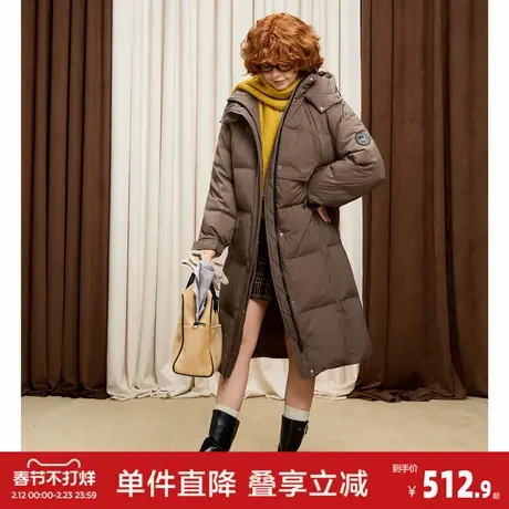唐狮2026秋冬季女连帽超长款羽绒服过膝保暖时尚百搭棕色羽绒外套图片