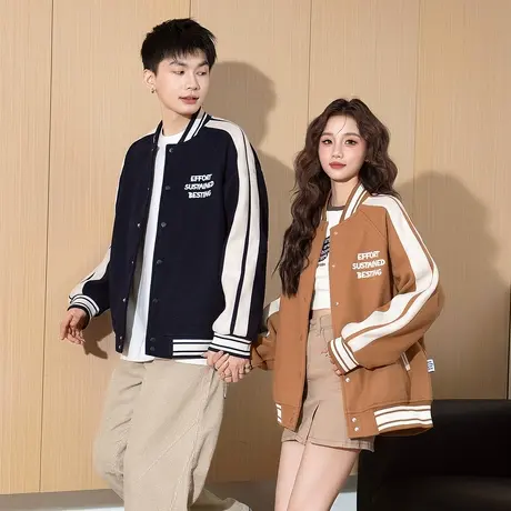 唐狮春季新款情侣外套男女毛呢针织棒球领宽松休闲外套学生TD图片