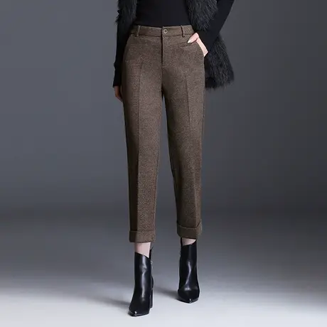 洋气八分马丁靴裤毛呢小直筒裤女冬季2023高腰显瘦通勤九分烟管裤商品大图