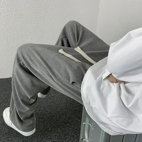 灯芯绒裤子男春秋冬季ins百搭直筒宽松运动潮牌高街阔腿休闲长裤图片