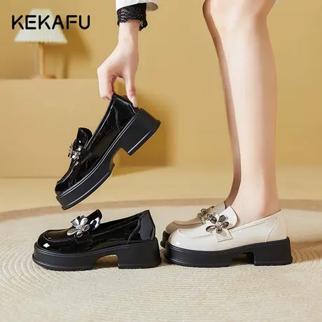 珂卡芙厚底乐福鞋女2023秋季学院风jk玛丽珍单鞋一脚蹬英伦小皮鞋图片