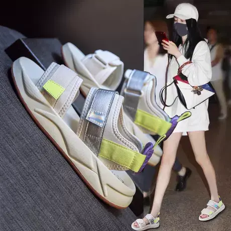 时尚魔术贴真皮运动凉鞋女2023夏新款女鞋百搭防滑外穿沙滩凉拖潮商品大图