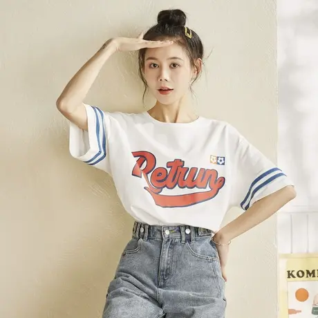 唐狮return女t恤夏装红色短袖设计内搭打底衫宽松半袖衣服图片