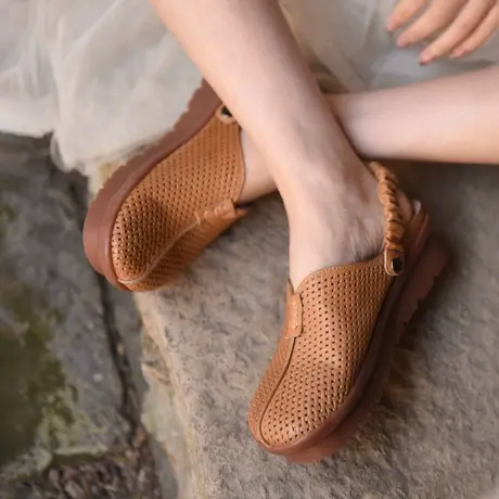 Artmu阿木原创复古厚底包头凉鞋女镂空两穿松糕坡跟拖鞋2023新款商品大图