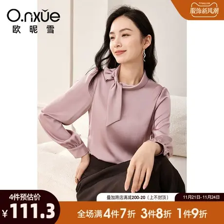 欧昵雪2024春秋新款气质蝴蝶结减龄衬衫女长袖直筒设计感套头衬衣商品大图