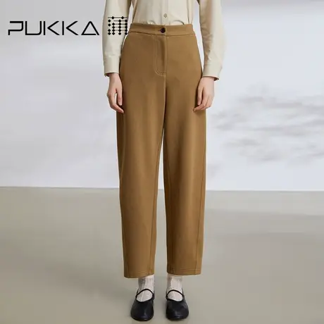 蒲PUKKA 肌理针织棉弹宽松萝卜裤女文艺高腰直筒长裤秋季图片