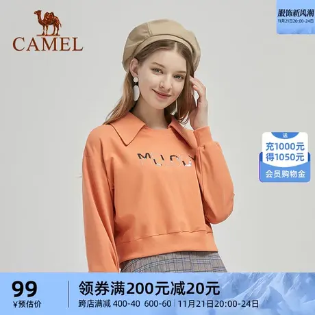 骆驼女装卫衣 2023秋季新款翻领卫衣女长袖韩版宽松百搭休闲上衣商品大图