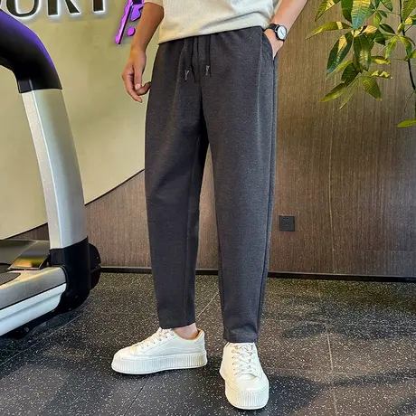 秋冬新款毛呢休闲裤男潮流纯色宽松直筒运动裤个性潮牌小脚哈伦裤商品大图