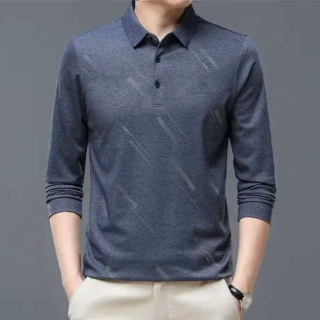 春秋男士长袖t恤条纹百搭中老年爸爸装薄款翻领POLO衫秋衣男装ins商品大图