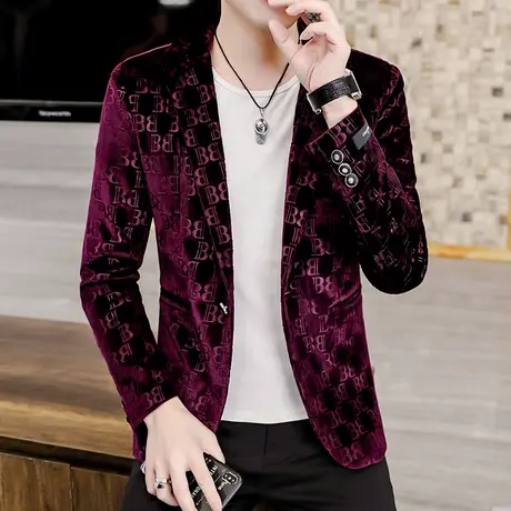 西服男士高级感个性金丝绒外套ins夜场痞帅潮牌韩版西装秋季衣服商品大图