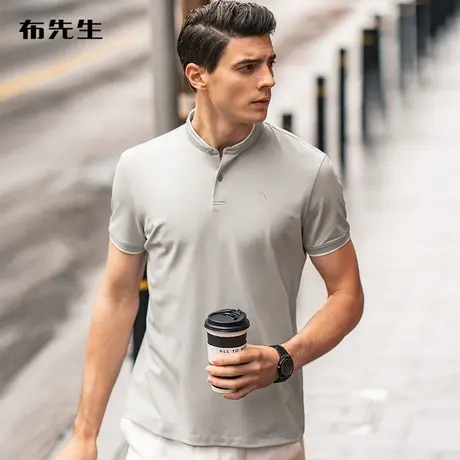 MrBu布先生镶拼扁机立领t恤男春夏新款刺绣吸湿快干短袖衫AT11799商品大图