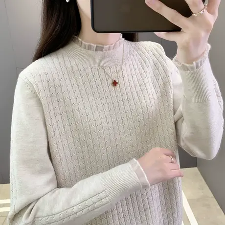 蕾丝针织上衣女士减龄洋气小衫秋装2024年新款打底衫秋冬套头毛衣图片