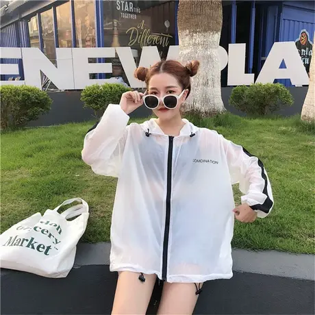 韩国ulzzang字母拼色防晒衣女韩版原宿bf风学生宽松百搭短外套潮商品大图