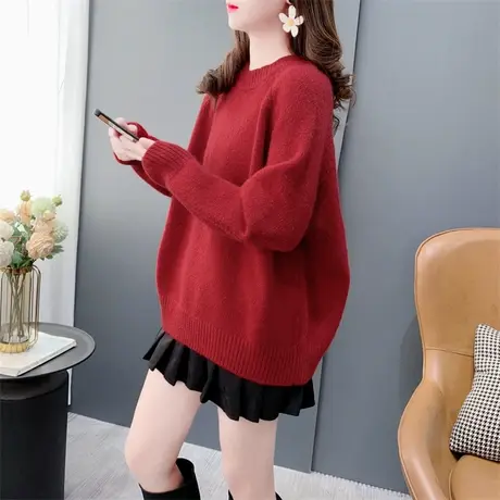 圆领毛衣女秋冬2023年新款宽松慵懒风显瘦加厚今年流行内搭打底衫图片