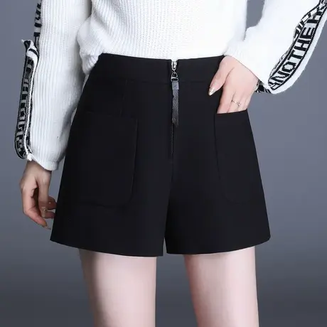 黑色短裤女高腰2023新款秋冬显瘦宽松a型阔腿裤时尚口袋休闲靴裤商品大图