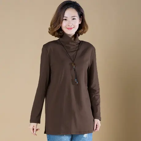 秋冬高领打底衫女加肥加大码女装宽松中长款内搭遮肚显瘦长袖t恤图片
