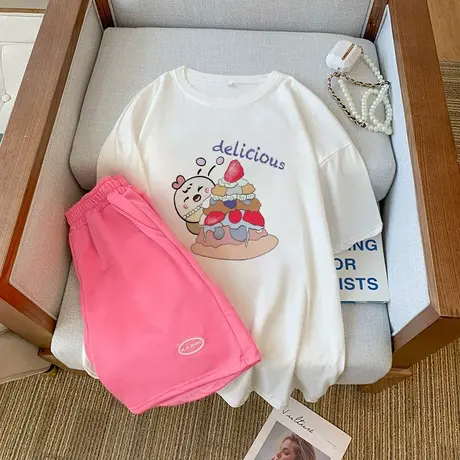 网红盐系炸街运动服套装女夏季宽松短袖短裤小个子时尚休闲两件套图片