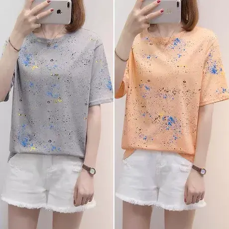涂鸦短袖T恤打底衫女春夏内搭2023年夏季新款设计感小众上衣ins潮商品大图