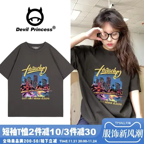 古着感大版宽松深灰色短袖t恤女夏季新款小众ins潮牌纯棉半袖上衣图片