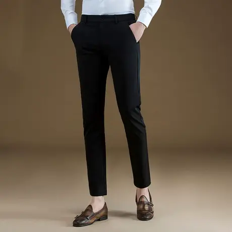 POWO弹力速干西裤男修身商务休闲长裤韩版小脚裤子春季薄款西装裤图片