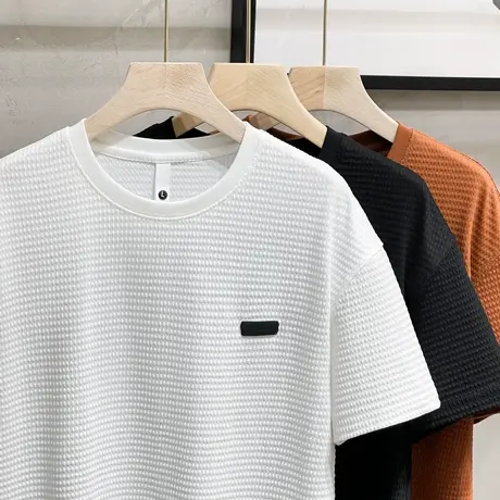 肌理感冰丝棉短袖t恤男夏季透气宽松半袖体恤男INS潮流上衣商品大图