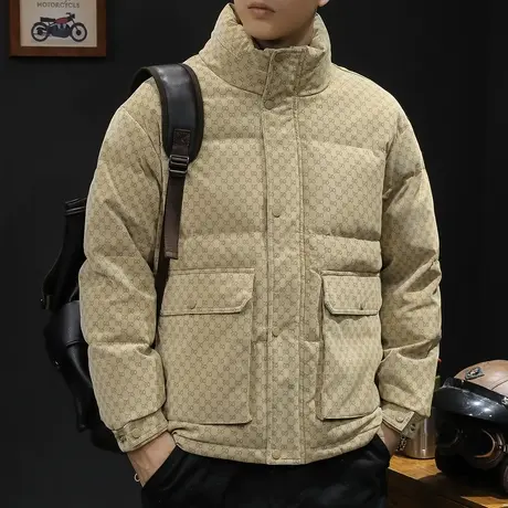 鸭绒羽绒服男冬季2023新款潮牌大码男士立领工装外套爆款防水面料商品大图