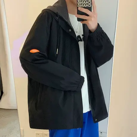 青少年假两件外套男款春秋季新款潮牌宽松大码工装冲锋衣夹克男生商品大图