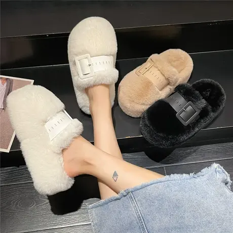 网红毛毛拖鞋女外穿秋冬季2024年新款超火ins潮防滑厚底毛茸棉拖商品大图
